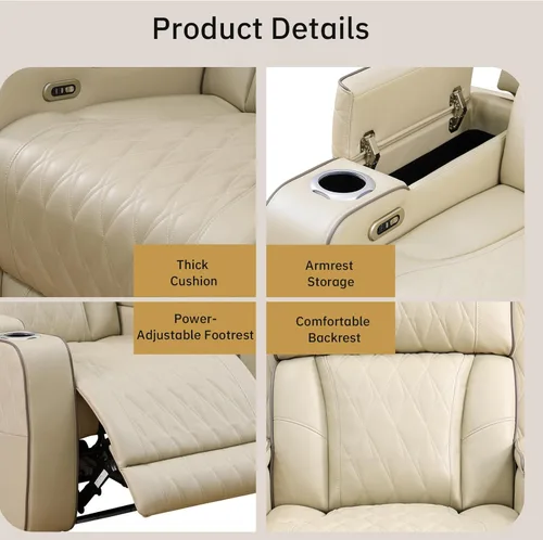 Vista 4 de Juegos de muebles de sala de estar, sofá modular reclinable eléctrico con luces LED, juego de sofá de cuero, sofá reclinable para sala de estar