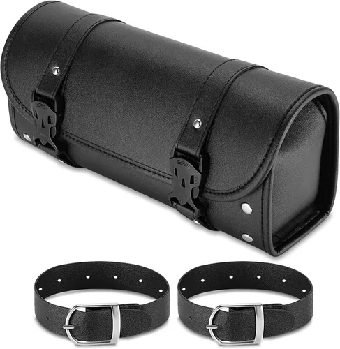 Vista 9 de Bolsa de herramientas para motocicleta, universal de cuero PU, bolsa de horquilla para motocicleta, alforjas, bolsa para manillar, bolsa