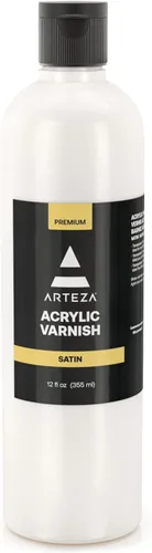 ARTEZA Barniz acrílico satinado de 12 onzas, protector UV, acabado transparente para lienzo, madera y más, protege contra el polvo, la suciedad y