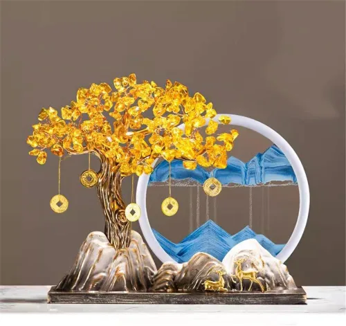 Vista 3 de Crystal Tree Living Room Crystal Fortune Tree, Citrine Money Tree Quicksand Painting Ornament, Home Office Opening Decoration Money Tree Gem Blue