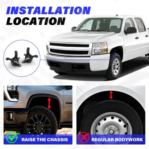 Vista 4 de Kit de nivelación de suspensión con husillos de elevación de 3 pulgadas para 1999-2007 Chevy Silverado 1500 Tahoe Cadillac Escalade GMC Yukon C1500