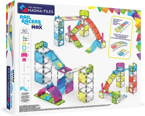 Vista 2 de MAGNA-TILES Rail Racers Max - Juego de construcción magnética de 80 piezas, la marca original de construcción magnética