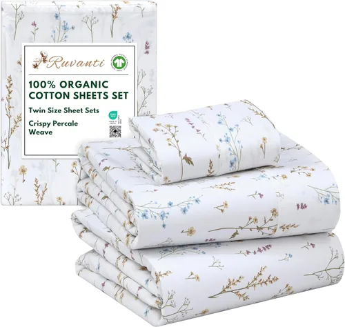 Vista 188 de RUVANTI - Juego de sábanas individual XL, 100% algodón orgánico, percal, certificado GOTS, 3 piezas, bolsillo profundo de 15 pulgadas, frescas