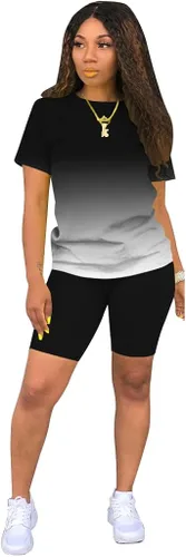 TOPSRANI Conjunto de dos piezas para mujer, conjunto de pantalones cortos con estampado para correr, ciclismo, entrenamiento, pijama, pantalones