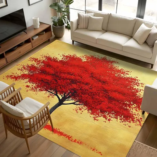 Vista 11 de 2x3 Door Mat, Red Tree Non-Skid Rubber Backing Large Rectangle Rugs - Living Room Bedroom Home Office, Autumn Leaves Retro Watercolor Botanical