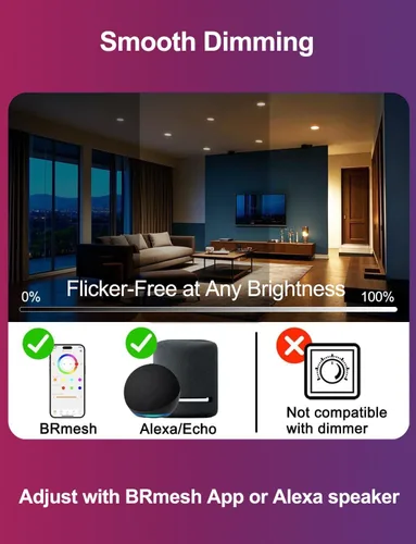 Vista 6 de ILC Downlights LED empotrados de 4 pulgadas compatibles con Alexa (requiere concentrador), 10 W, control por aplicación, cambio de color RGB