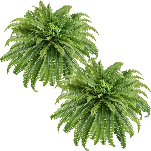 Vista 8 de Helechos artificiales para exteriores e interiores de 33 pulgadas de extensión, 2 tallos grandes, helecho Boston falso, plantas artificiales de seda