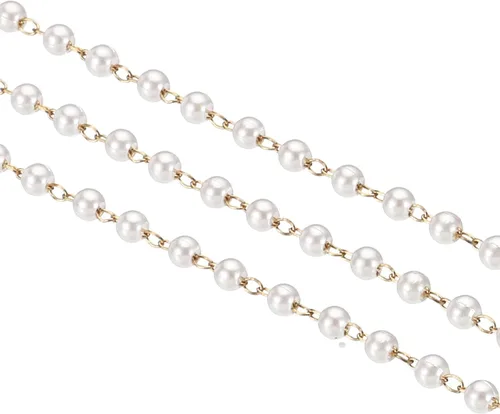 Vista 4 de PATIKIL Total 32.8 ft/33 pies Cadena de perlas de imitación con carrete, cadena de latón de 0.118 pulgadas para hacer joyas, bricolaje, collares