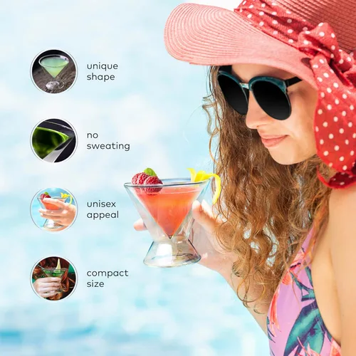 Vista 4 de Dragon Glassware Vasos de Martini sin tallo, juego de 2 vasos transparentes de 7 onzas, juego de vasos de cóctel con aislamiento de doble pared