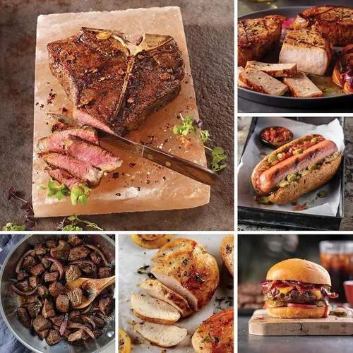 Omaha Steaks T-Bone - Paquete de proteínas (T-Bone Steaks, puntas de solomillo de carne, pechugas de pollo deshuesadas enfriadas por aire,