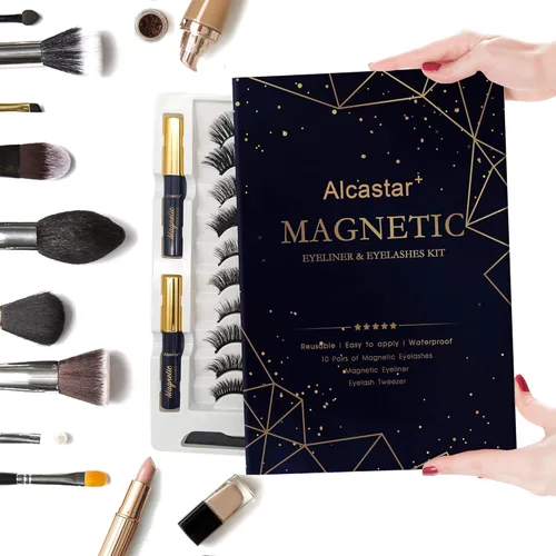 Vista 2 de Alcastar - Pestañas magnéticas con kit de delineador de ojos, pestañas magnéticas de aspecto natural, reutilizables, de larga duración, fáciles