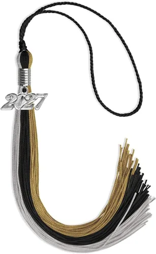 Vista 139 de Endea Graduation Borla de triple color con gota de fecha plateada (negro/dorado/granate, 2020)