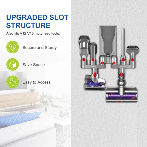 Vista 4 de LANMU Soporte para accesorios compatible con Dyson V15 V11 V10 V8 V7 Outsize Gen5 aspiradora inalámbrica, estación de acoplamiento sin taladro