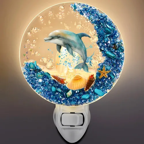 Hortsun lámpara de noche enchufable con diseño de concha marina Luz nocturna decorativa del océano con animales marinos enchufable Lámparas de playa