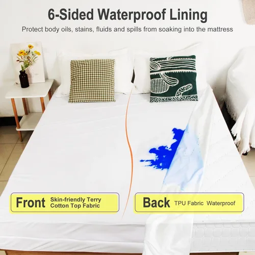Vista 3 de Protector de colchón para dormitorio individual XL de 39 x 80 pulgadas con cremallera, 9 pulgadas de profundidad de 6 lados, transpirable y seguro