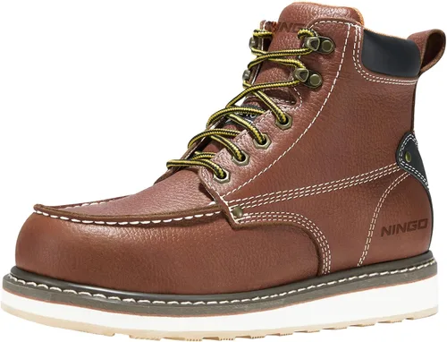 Vista 13 de HISEA Botas de trabajo para hombre, botas de acero con punta suave, 6 pulgadas, impermeables, antideslizantes, industriales y de construcción, 7