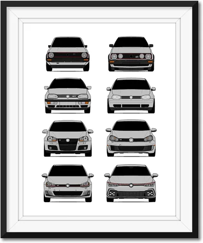Vista 8 de Custom Car Posters Póster hecho a mano compatible con Volkswagen Golf GTI Generations e impresión de VW GTI (modelos de automóviles: MK1 a MK8)