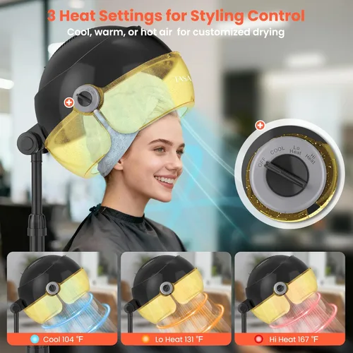Vista 3 de TASALON Secador de pelo portátil dorado con capucha para el hogar, 1875 W con capucha iónico sobre ruedas con capucha, secadora profesional