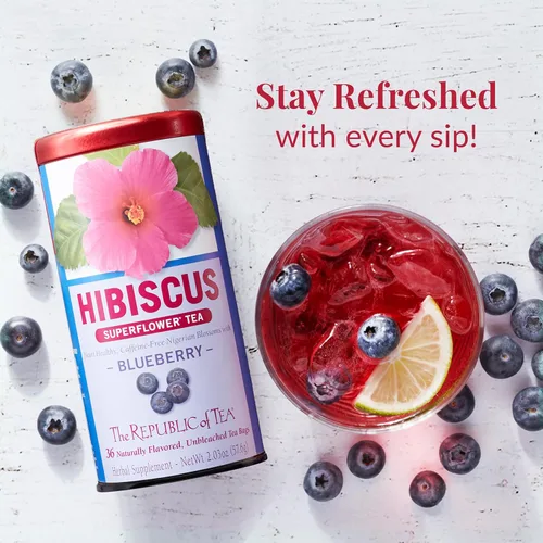 Vista 4 de The Republic of Tea Hibiscus Blueberry Superflower Té de hierbas, 36 bolsas de té de repuesto