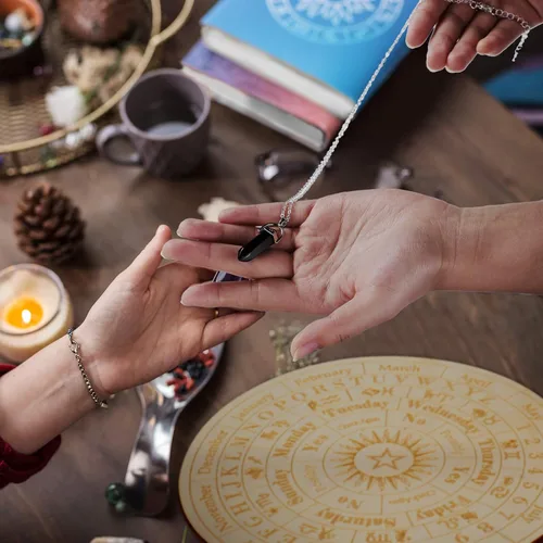 Vista 5 de Tablero de péndulo de estrellas de madera, tablero de mensajes metafísicos de adivinación para brujería, kit de suministros de altar wicca