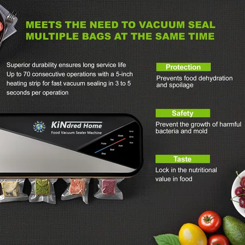 Vista 5 de Máquina selladora al vacío de alimentos – Sellador al vacío compacto multifuncional de 95 kPa con función de vacío externo, modos seco/húmedo con 10