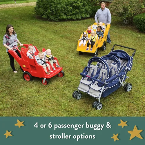 Vista 8 de Children's Factory Cochecito de 4 Pasajeros con Llantas "Fat Tire" que Nunca se Desinflan Bye-Bye Buggy, Cochecito Rojo para Múltiples Pasajeros