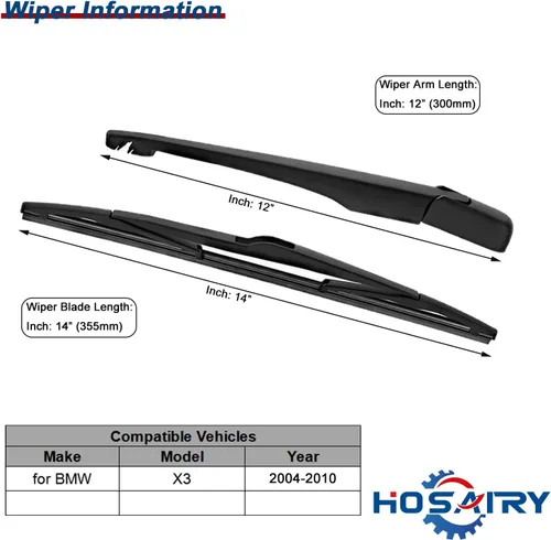 Vista 2 de Juego de cuchillas de brazo de limpiaparabrisas trasero para BMW X3 E83 2004-2010 Conjunto de limpiaparabrisas trasero 61623400708