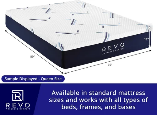 Vista 2 de REVO Colchón de espuma viscoelástica de gel para dormir, tamaño King de 12 pulgadas, colchón de espuma viscoelástica de gel refrescante con alivio