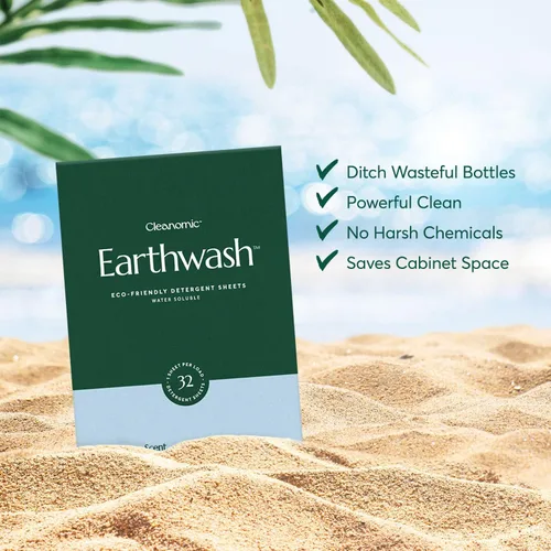 Vista 3 de earthwash Hojas de lavandería, Ocean Breeze (32 cargas), las tiras de detergente hipoalergénicas sin plástico, ideales para viajes a casa.