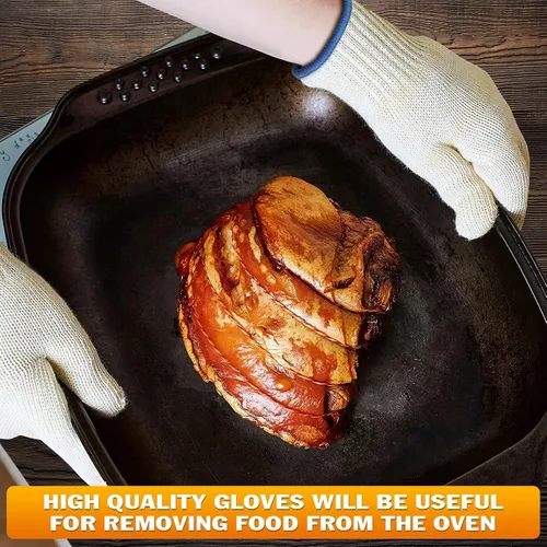 Vista 9 de 2 Pairs Heat Resistant Gloves for Grilling - 9.45 Inch Durable Aramid Oven Gloves with Fingers - Full Hand Protection, Functionality, Easy to Use