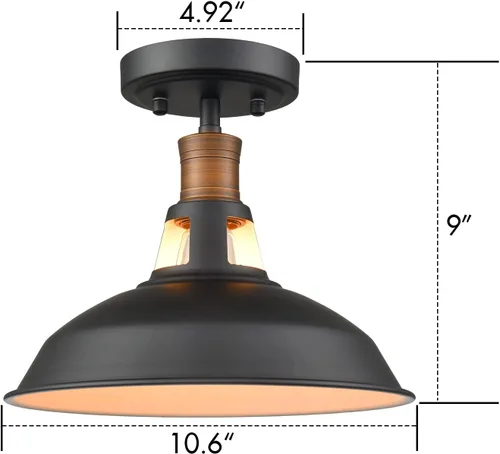 Vista 6 de CLAXY Lámpara de techo industrial semiempotrada con pantalla de granero en blanco y negro regulable para cocina, dormitorio, entrada