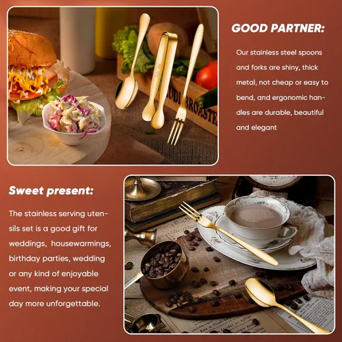 Vista 4 de Cunhill 24 piezas de accesorios de charcutería, mini pinzas de cóctel, cucharas pequeñas para servir y tenedores de aperitivos, pinzas de acero