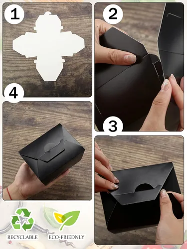 Vista 7 de Norme Paquete de 100 cajas de papel de 30 onzas desechables negras para llevar, cajas de comida de papel para restaurantes, catering, fiestas