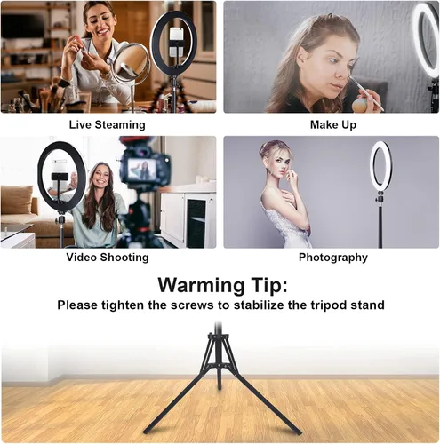 Vista 7 de 13" Selfie Ring Light with 76" Tripod Stand & 3 Phone Holder, LED Camera Ringlight with 48 RGB Colors Modes & Musical Rhythm Mode and 12 Brightness