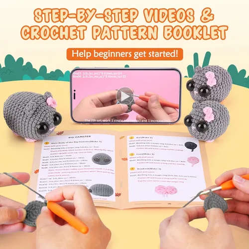 Vista 3 de Crochet Kit for Beginners, Beginner Crochet Kit for Adults with Step-by-Step Video Tutorials, DIY Crochet Animal Kits Kids Knitting Supplies