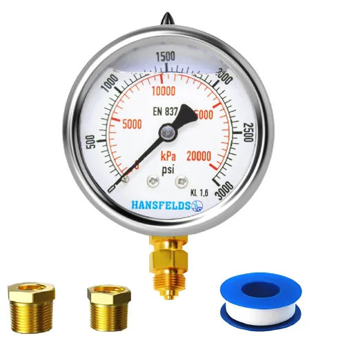 Vista 10 de Medidor de presión relleno de líquido de 0-100 psi, cara de dial de 2.5 pulgadas, carcasa de acero inoxidable para montaje trasero NPT de 1/4