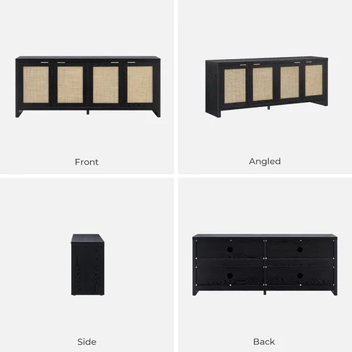 Vista 9 de SICOTAS Soporte de TV para sala de estar, centro de entretenimiento boho para dormitorio con 4 gabinetes de ratán, soporte de televisión de granja