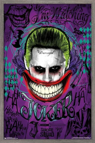 Trends International DC Comics Movie - Escuadrón suicida - Póster de pared de Joker, 14.725 x 22.375 pulgadas, versión enmarcada de madera de granero