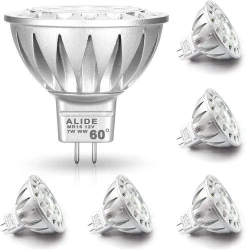 Bombillas LED ALIDE MR16, 7 W, 60 Grados, GU5.3, Reemplazan bombillas halógenas de 50 W a 75 W, 2700 K, luz blanca cálida, 12 V, voltaje bajo, foco