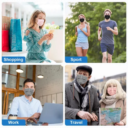 Vista 6 de ZIYE 100/500 máscaras faciales desechables, transpirables, de 3 capas, con clip para la nariz, cinta elástica para las orejas (multicolor/negro)