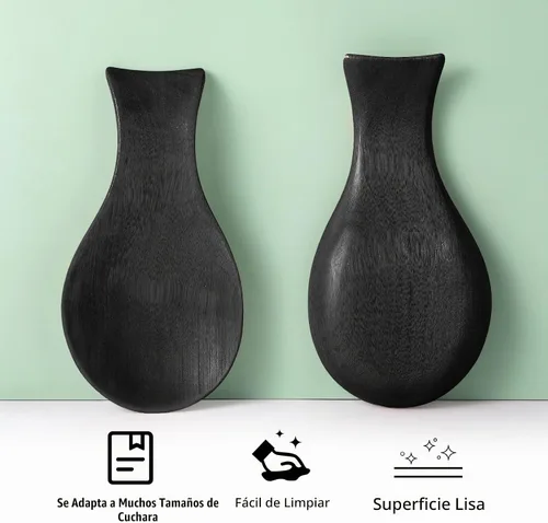Vista 6 de Patelai Soporte para cucharas de madera de acacia para estufa, soporte de bambú para soporte de espátula para cocina, soporte para cuchara de Negro