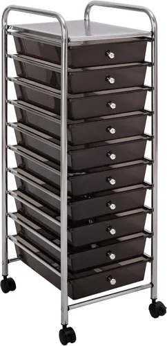 Seville Classics Carrito Organizador con Ruedas, para Hogar, Oficina, Escuela, Aula, Álbum de Recortes, Pasatiempo, Artesanía, 10 Cajones, Negro