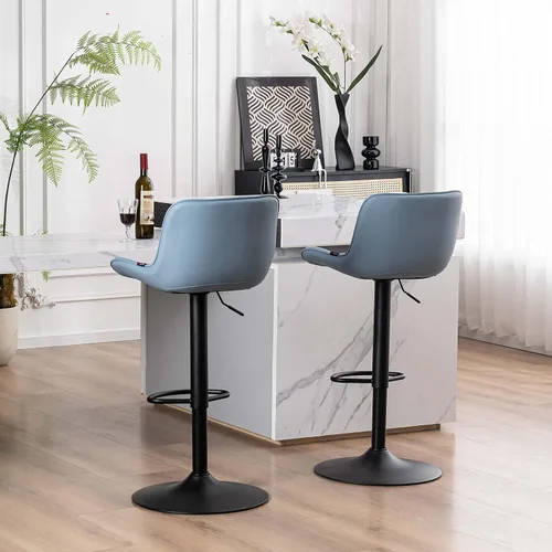 Vista 79 de YOUTASTE Juego de 2 taburetes de bar, taburetes de bar giratorios ajustables con respaldo, sillas de bar tapizadas de piel sintética gris con base