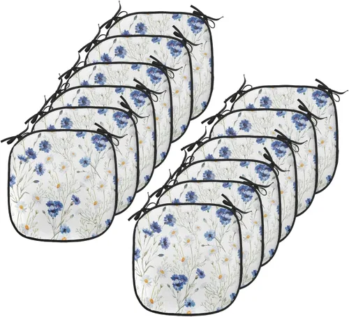 Vista 209 de Lunarable Juego de 4 cojines de asiento para silla, diseño de pétalos de flores de iris florecientes, arte de forma desgastada, acolchado de asiento