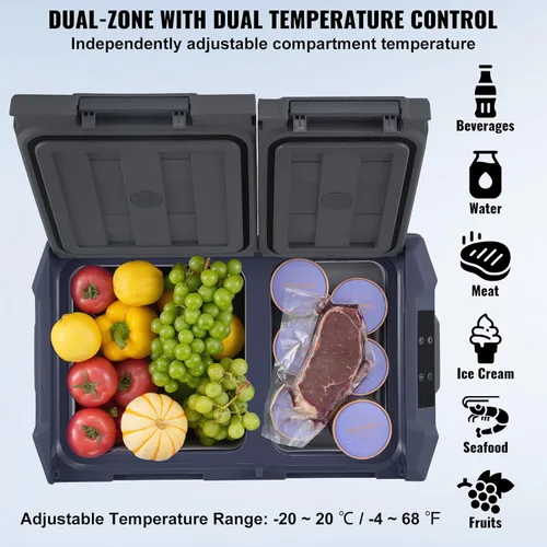 Vista 3 de VEVOR NLS35, refrigerador para el coche de 12 voltios, congelador portátil de 25 litros (26.4 cuartos de galón) de doble zona, rango ajustable