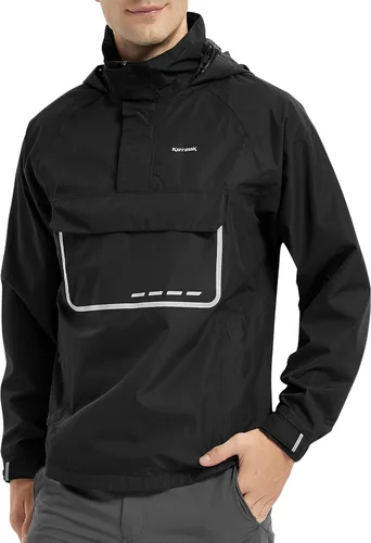Vista 9 de KUTOOK Chaqueta impermeable para hombre con capucha reflectante, rompevientos, ligera, transpirable, con bolsillos