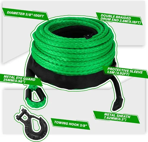 Vista 4 de TYT Kit de Cuerda Sintética para Cabrestante - 1/2" x 92' con 32000 lbs de Resistencia, Funda Protectora, Gancho de Servicio Pesado y Correa de Negro