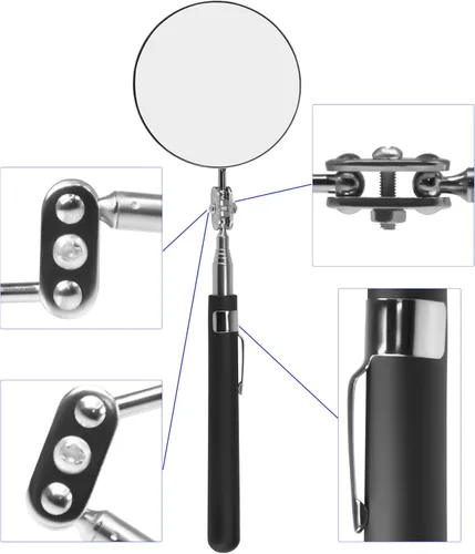 Vista 5 de Espejo de inspección telescópico Espejo redondo con mango Herramientas de inspección para verificar el estado del vehículo, observar las pestañas