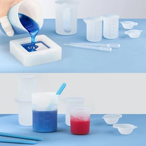 Vista 7 de Woohome Kit de herramientas de 5 tazas medidoras de resina de silicona, vasos de medición de 3.4 fl oz con cuentagotas de plástico para mezcla