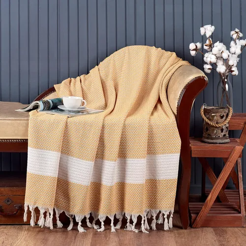 Manta vintage bohemia rústica 100% algodón súper suave de 63 x 47 pulgadas (63.0 in x 47.2 in), manta de muselina turca para adultos, manta Mostaza